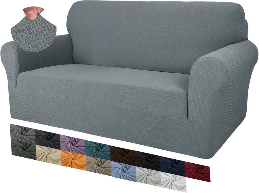 Creatieve Jacquard Bankovertrekken voor 2-zitsbank Antislip Super Stretch Huisdiervriendelijk Loveseat Hoes in Lichtgrijs