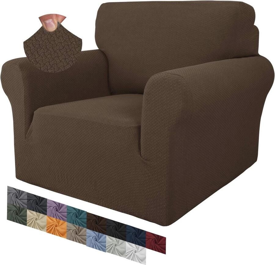 Creatieve Jacquard Stoelhoes voor Woonkamer Antislip en Hondenvriendelijk 1-zits Fauteuil Cover in Donkere Koffie