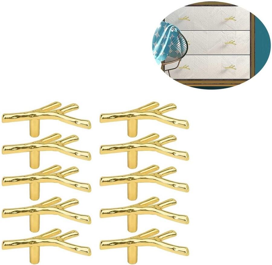 Creatieve ladegreep van boomtakken keukengreep garderobegreep handgreep met één gat vintage handgreep meubelgreep verpakking van 10 zinklegering goud voor houten meubels kasten laden en deuren