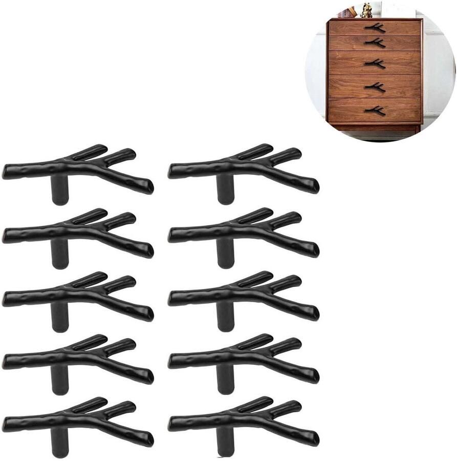 Creatieve ladegreep Vintage handgreep Meubelgreep Keukengreep Enkelgatsgreep Verpakking van 10 Garderobekastgreep Voor houten meubels kasten laden en deuren Zinklegering Zwarte enkelgatsgreep