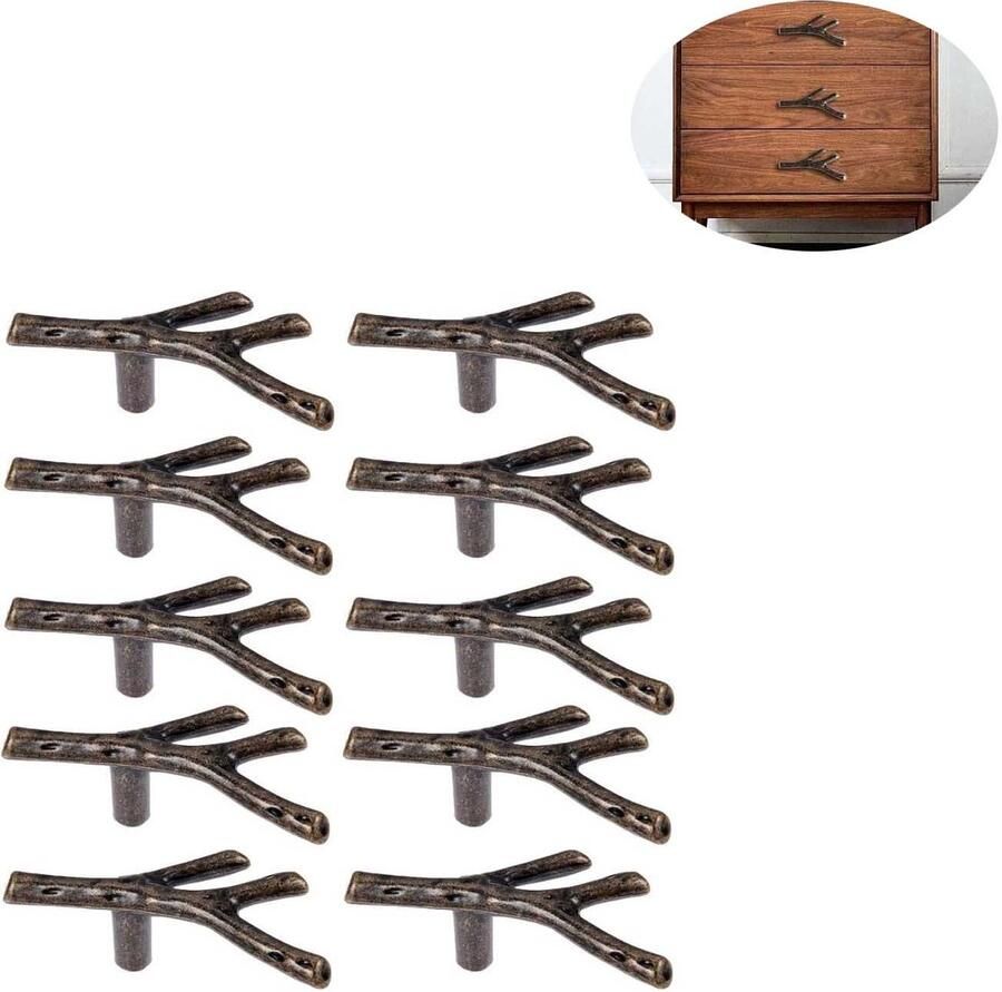 Creatieve ladegrepen van boomtakken Keukengrepen Handgrepen met één gat Vintage grepen Meubelgrepen Verpakking van 10 Garderobekastgrepen Voor houten meubels kasten laden en deuren Zinklegering Antiek brons