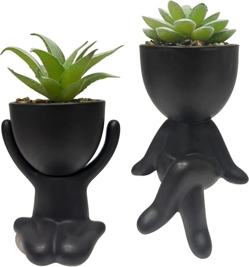 Creatieve Potplanten voor Bureau en Badkamer Schattige Decoratie 2 Stuks Keramiek