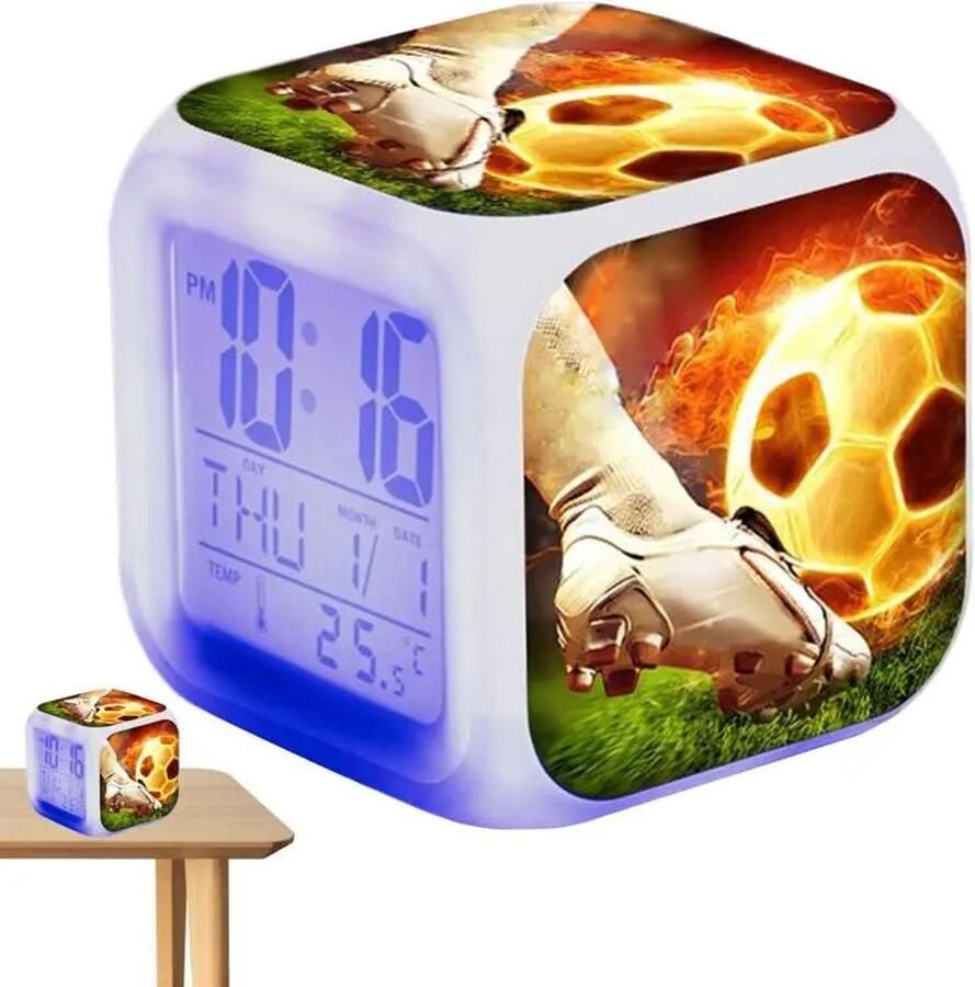 Creatieve voetbalwekker nachtlampje kleurverandering 7 kleuren led bureau home decor kind wekker nachtkastje wekker decor