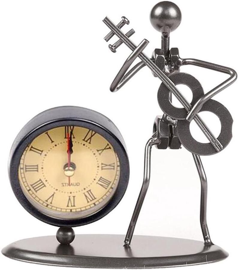 Allecto plus Modern IJzer Art Instrument Bureau Ornament Polshorloge Zwart Kwarts Klok Vintage Plank Klok Decoratie Home Office Decoratie Klok Cadeau Gitaar Thema