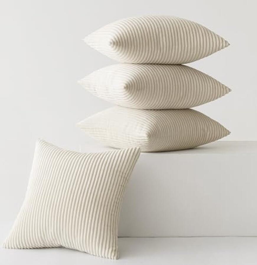 Crème Corduroy Kussenslopen Set van 4 Zachte Decoratie voor Bank en Slaapkamer 50x50 cm