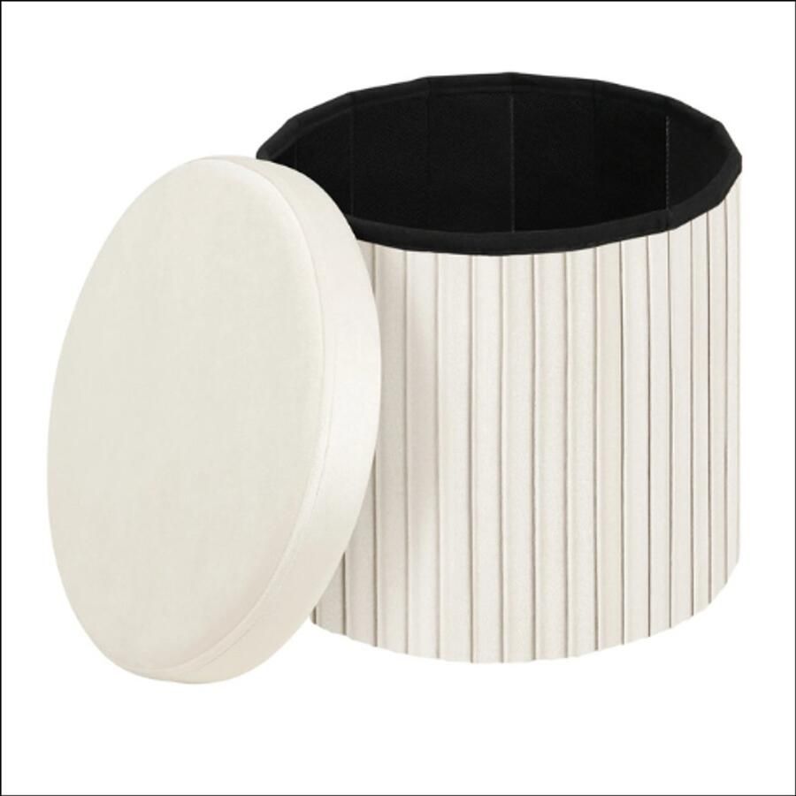 Crème Fluwelen Opvouwbare Poef – Stijlvolle Opbergoplossing met Comfort en Klasse