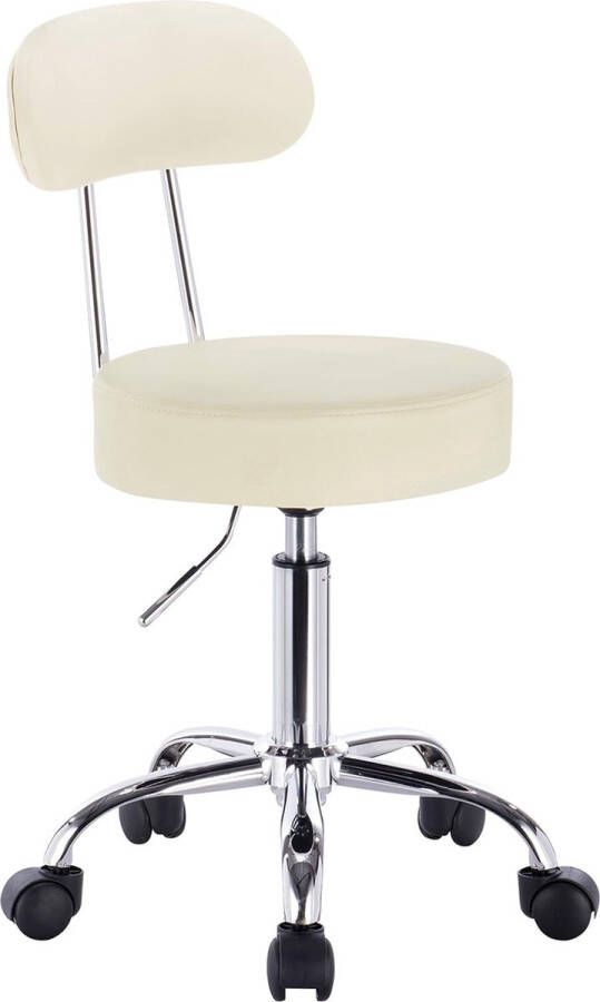 Zadelkruk Crème Wit Barkruk Schoonheidssalon Kruk Werkstoel 360°Draaistoel Verstelbare Metaal Barstoel Kunstleer met Rugleuning En 5 Wielen (Crème Wit 1-Delige) De WOLTU Store openen