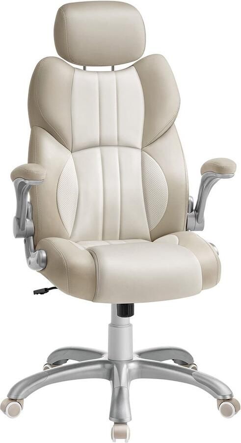 Rootz Living Rootz Crème Witte Bureaustoel Ergonomische Bureaustoel Verstelbare Zithoogte Multiplex Frame Stalen Structuur 70cm x 70cm x (119-137) cm