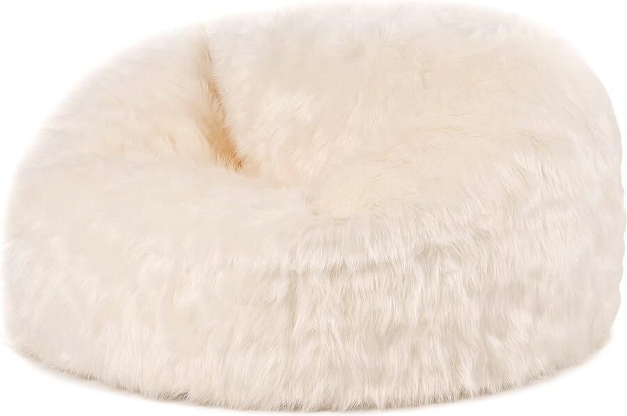 Crème Zitzakstoel van Imitatiebont voor Volwassenen Luxe Woonkamer Zitzak met Vulling