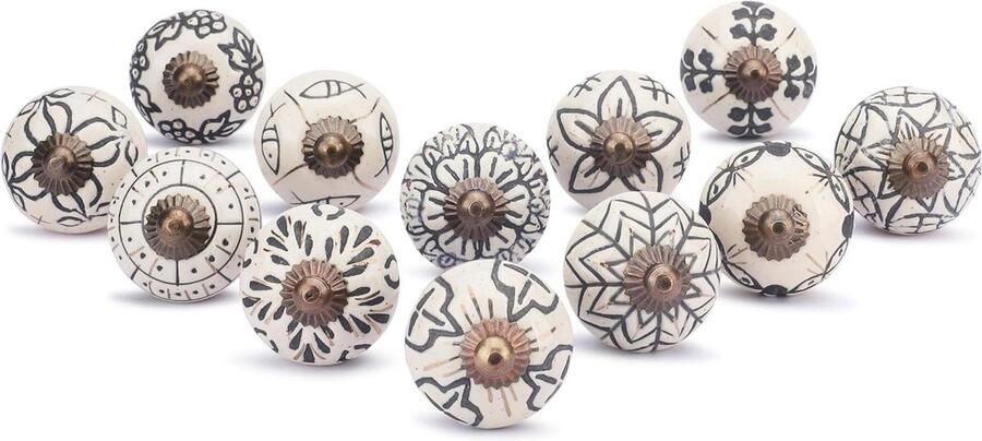 Crèmewitte keramische knoppen voor kast commode deur lade handgemaakte decoratieve keramische knoppen set van 12