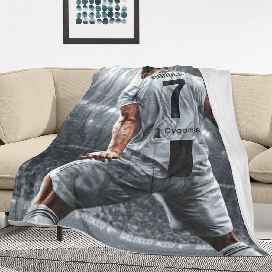 Cristiano Ronaldo Dekbedovertrek CR7 Voetbal Beddengoed Cristiano Ronaldo Portugal Slaapkamer Juventus Fleecedeken Bed Laken 127 x 152 cm