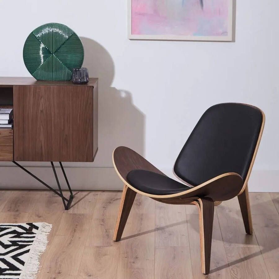 Crossover Retail Fauteuil Leer Minimalist Modern Handgestikt Relaxstoel RelaxFauteuil Lounge stoel Walnoot