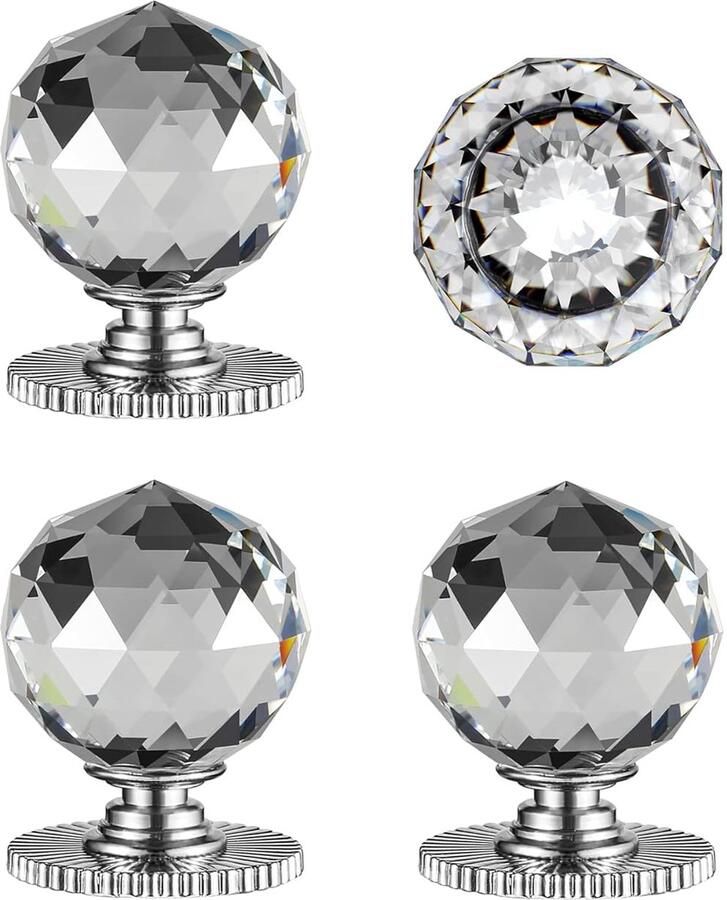 Crystal Knoppen Vervangknop voor Kast en Lade 4 Stuks Moonlight Silver