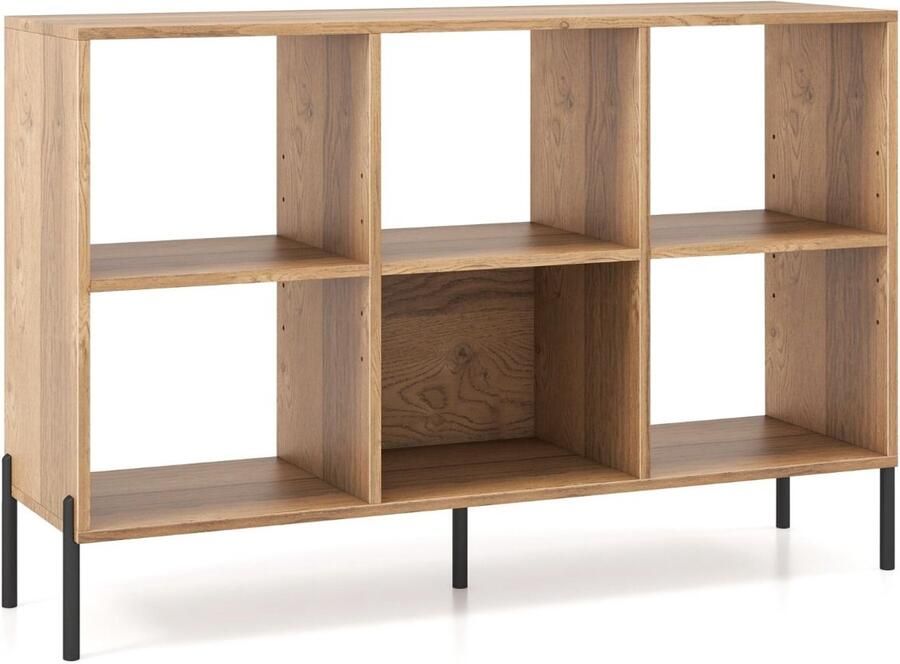 Cube Boekenkast met 6 Vakken – Opbergmeubel met 5 Metalen Poten Verstelbare Planken en Antislipkussens Naturel