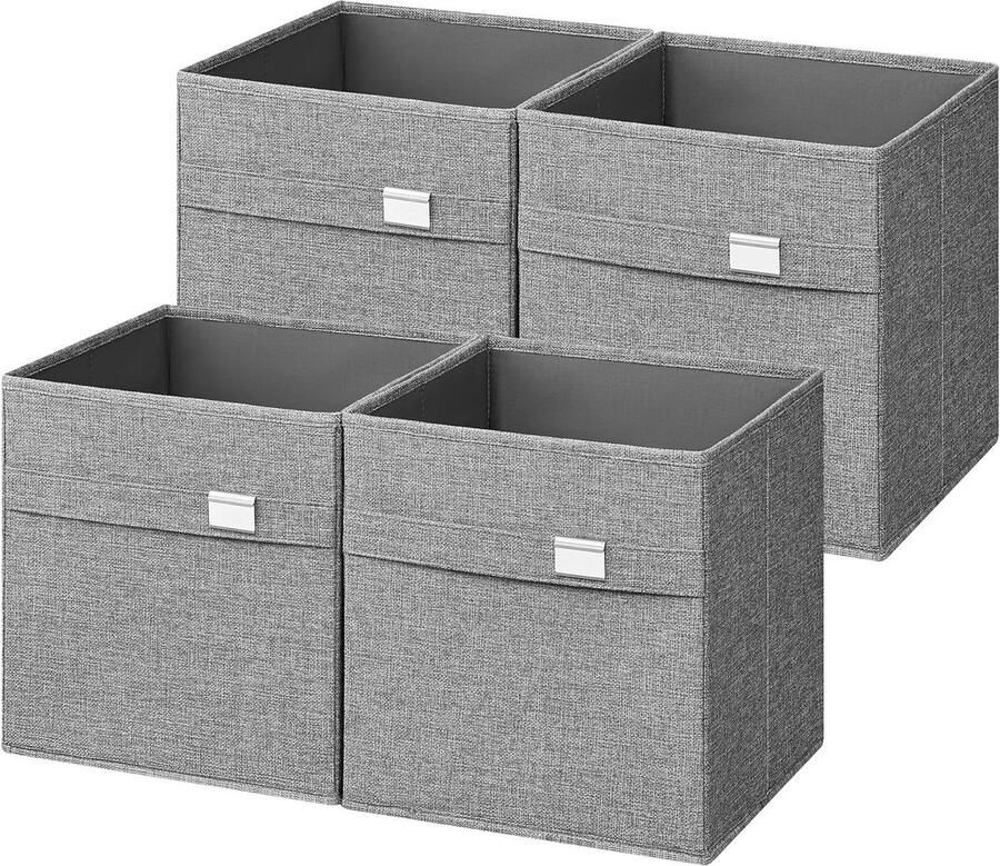 Cube Opbergdozen set van 4 30 x 30 x 30 cm Opvouwbaar Oxford-stof en linnenlook Duifgrijs