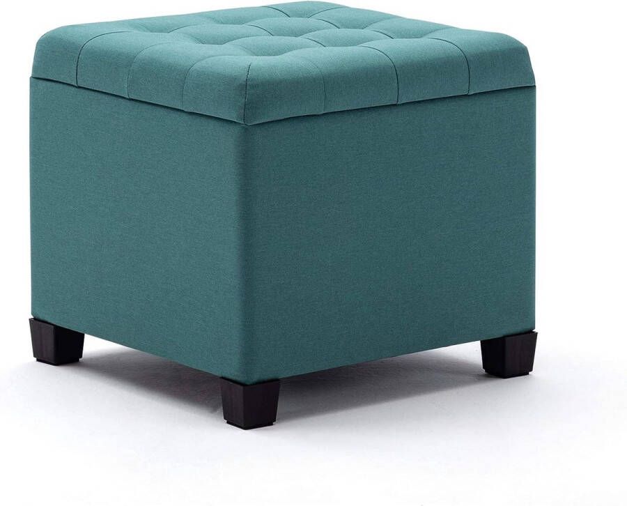 Cube Seat Voetenbank Ottomaanse Opbergdoos 45cm Sterk Houten Frame Linnen Woonkamer Voetenbank Speelgoedkist Kleedkruk Stoel met Deksel voor Slaapkamer (Lichtgroen)