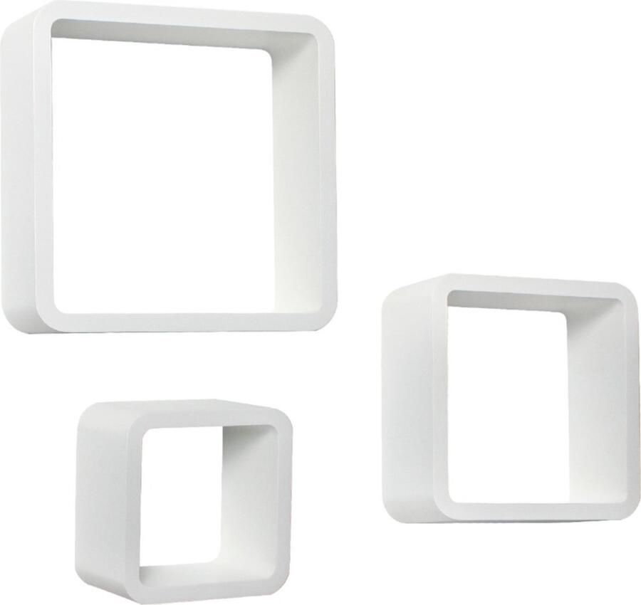 Cube Wandplank Zwevend Wandrek Boekenplank Fotoplank kinderkamer Zwevende wandplanken tegen muur Hout MDF Wit Set van 3