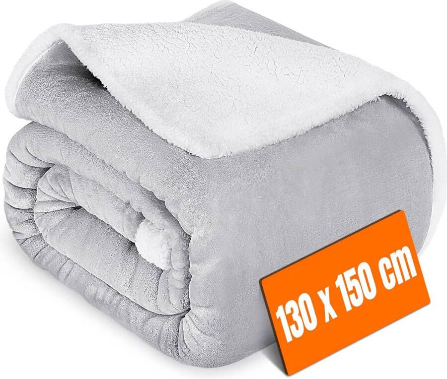 Cuddly Blanket Fluffy Fleece Throw with Oeko-Tex 400 GSM Flannel Sherpa Large Winter Blanket Over Bed or Sofa Soft Blanket for Travel Camping Silver Grey 130 x 150 cm
