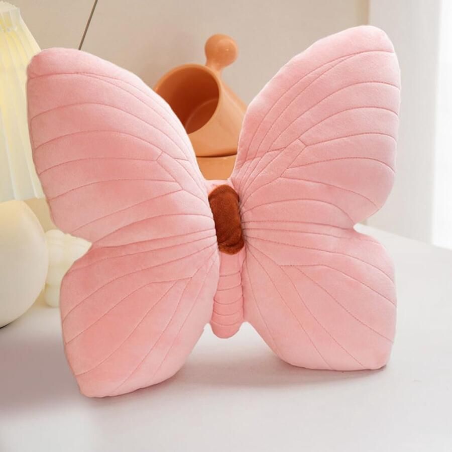 Cuddly Butterfly Kussen Fluffy Kinderkussen Decoratief Sierkussen voor Bank en Slaapkamer (Roze)