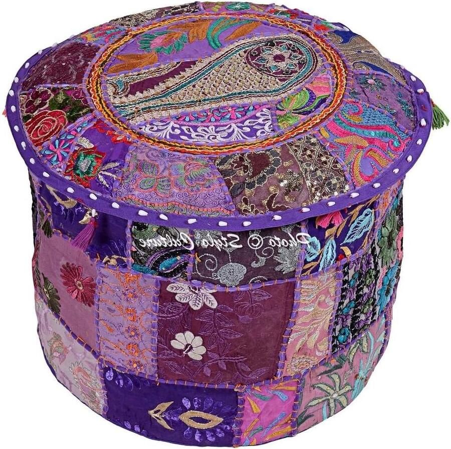 Cultuur katoen patchwork geborduurde osmanische kruk poef afdekking paarse bloemen ottoman meubels