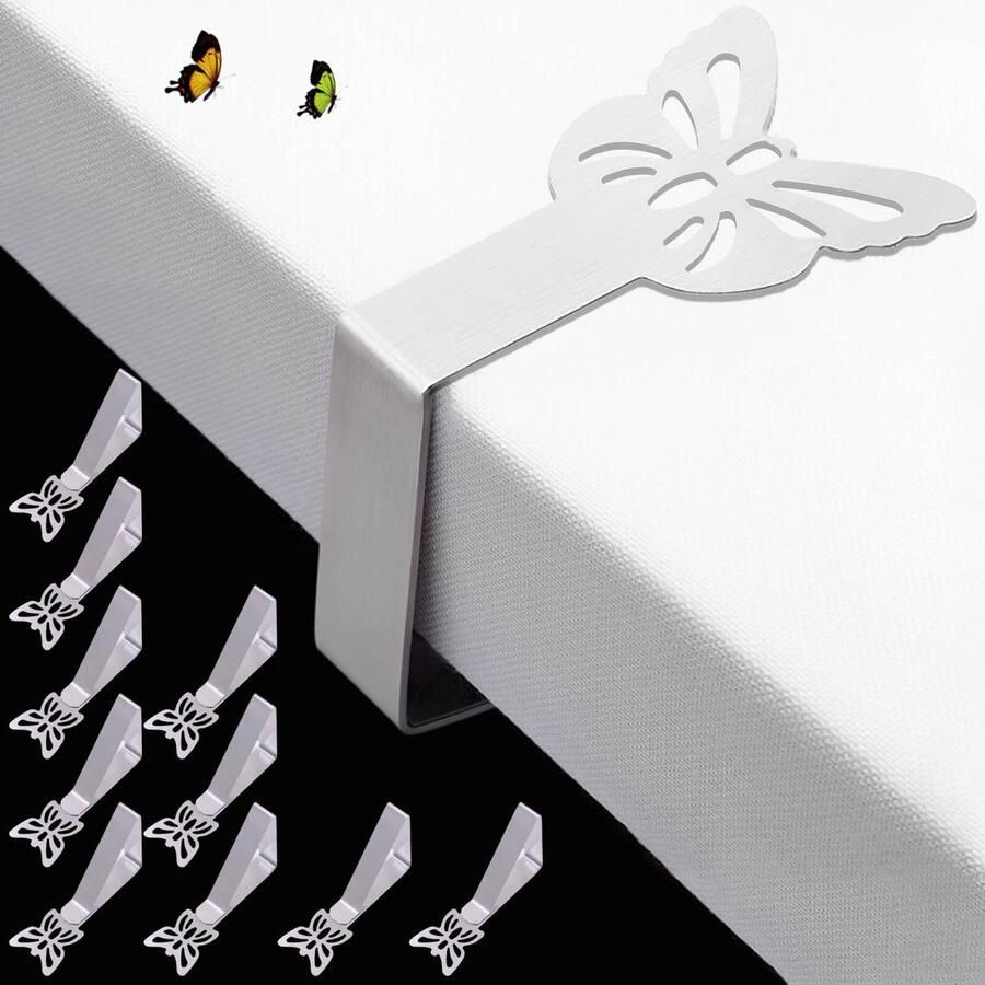 CUNGLIN Tafelkleedklemmen Tafelkleed voor Dikke Tafels Tuintafel Restaurant Familie Eettafel Buiten Tafelkleedklemmen Zilver (10 Groot)