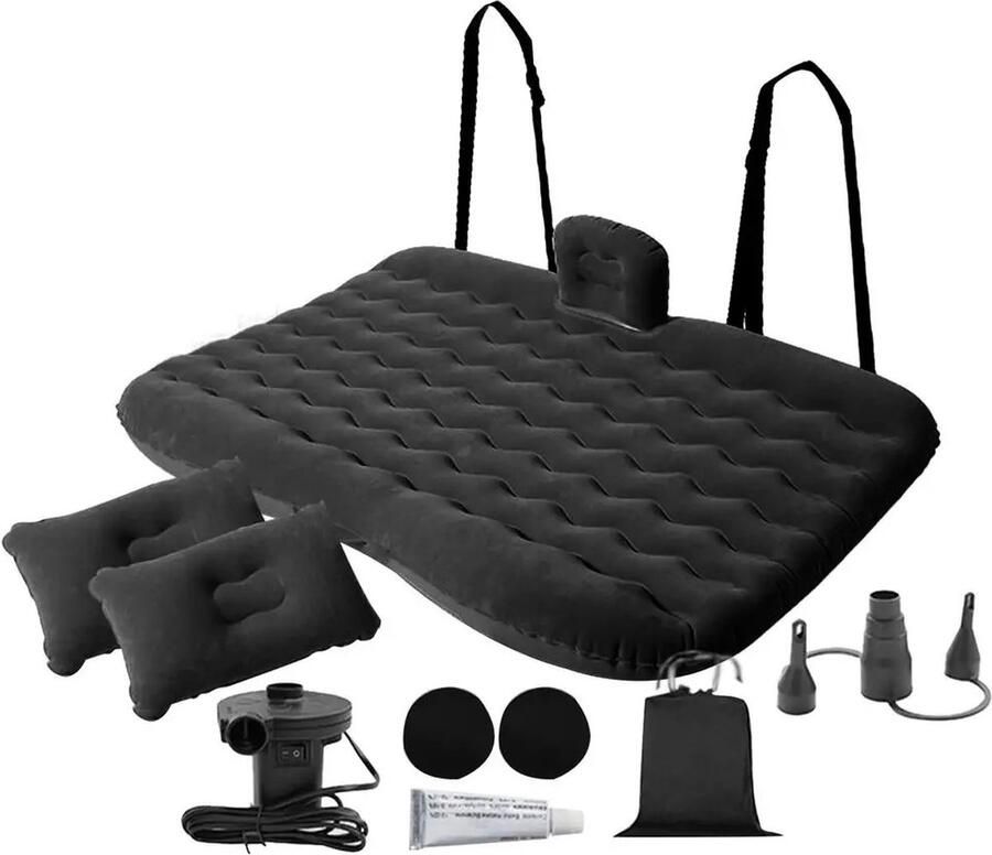Currentgoodz Auto Opblaasbare Luchtmatras Reismatras Auto Slaapmatrasbed Reismatras Met Luchtpomp 130 x 80CM Zwart