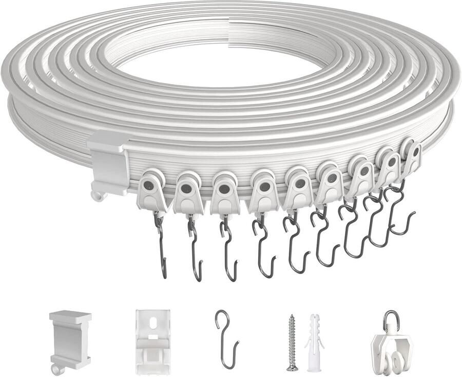 Curved Curtain Rail 10 m Flexibele ABS Gordijnrail Plafond Gordijn Tracks Accessoires voor Gordijn Hangen Kamerscherm Balconies Kantoorgebouwen Hotels Wit