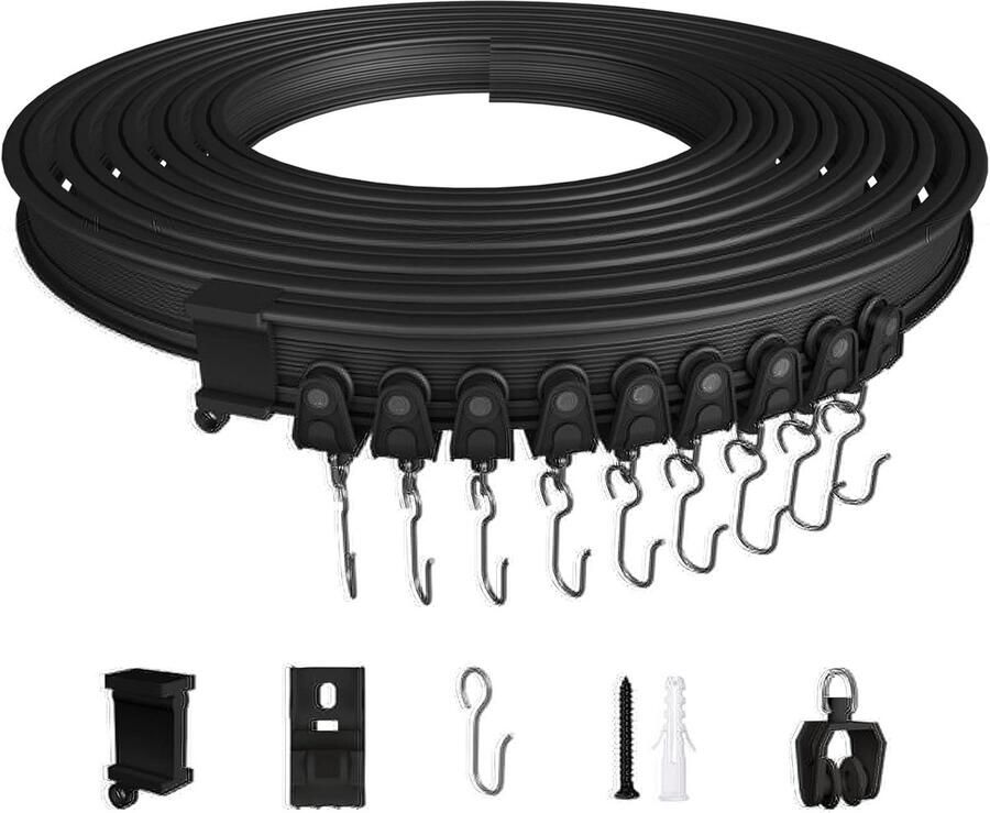 Curved Curtain Rail 10 m Flexibele ABS Gordijnrail Plafond Gordijnrails Accessoires voor Gordijn Ophangsystemen Kamerscherm Balconies Kantoren Hotels Zwart