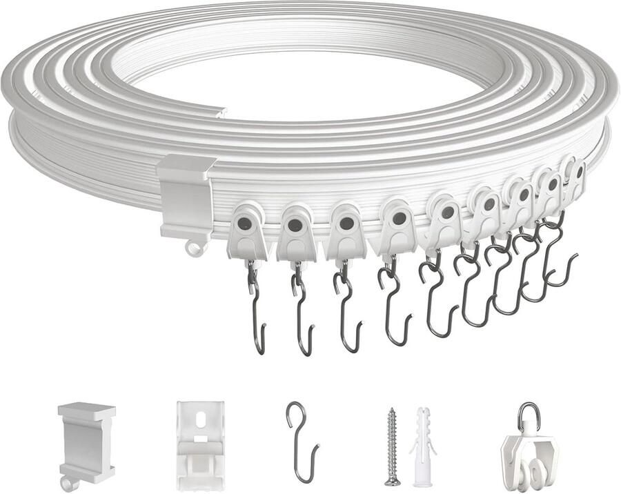 Curved Curtain Rail 5 m Flexibele ABS Gordijnrail Plafond Gordijn Tracks Accessoires voor Gordijn Suspension Kamerscherm Balkons Kantoorgebouwen Hotels Wit