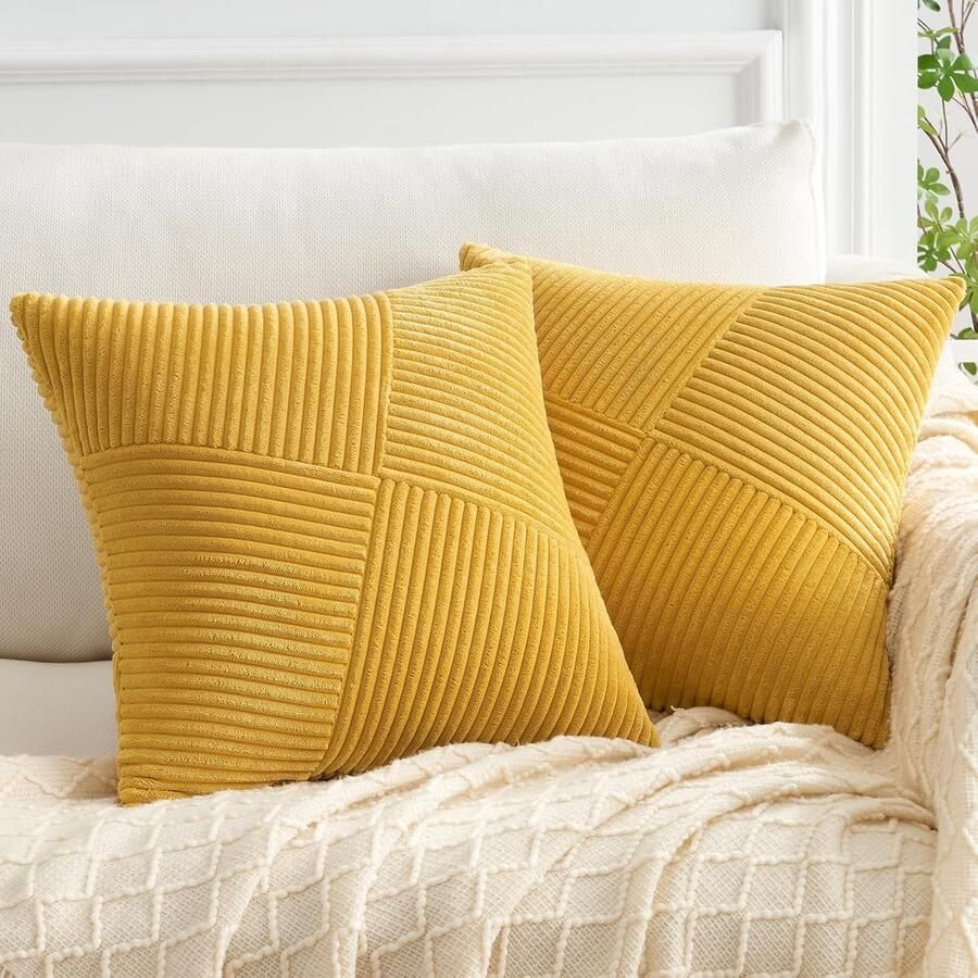 Cushion Cover 60x60 Geel Cord Satin 2er Set Windmill Stripes Pattern Kussenhoezen Decoratieve Kussens Bank Kussen Patchwork Design Decor Woonkamer Slaapkamer Sofa
