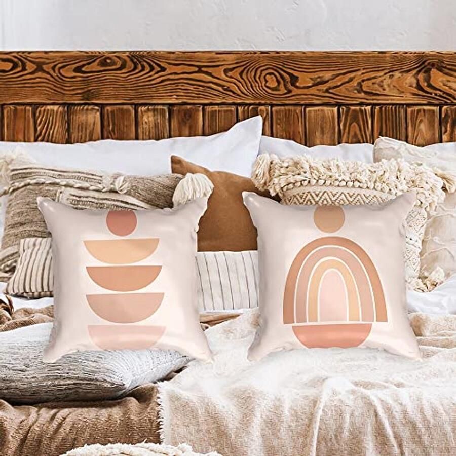 Cushion Cover Set Aesthetic Rainbow Crescent Sun Moon Designs 45x45 cm Pillow Covers for Sofa and Bed Sepia Pink