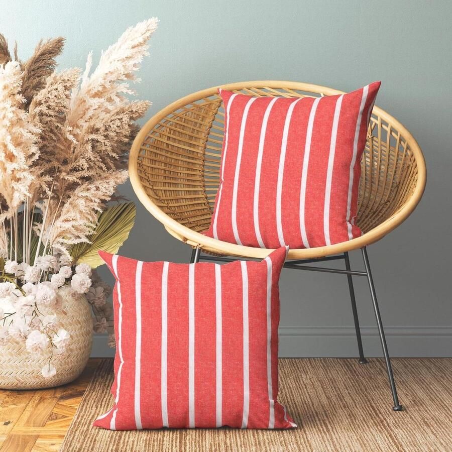 Cushion Covers 2 Pieces Set (40 x 40cm) Roma Red Decorative Large Square Colorful Washable Eco Cotton Throw Pillow Cabinets for Living Room Sofa Chair Bedroom Home