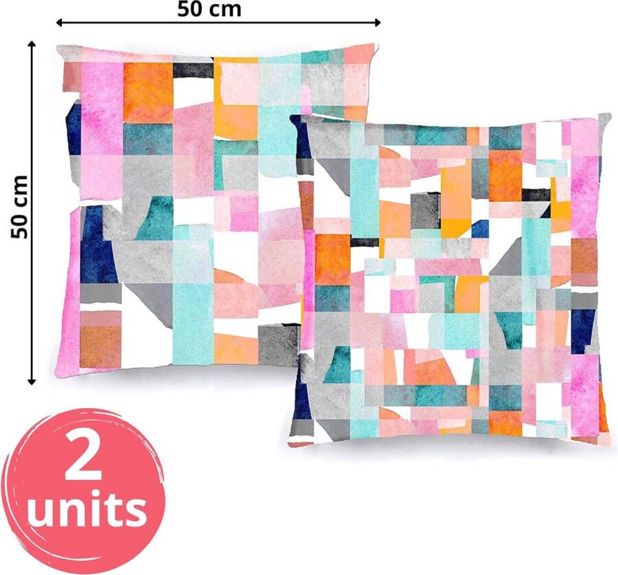 Cushion Covers 50 x 50 cm Decorative Cushion Covers (2 Pack) for Sofa Bed Chair Living Room Balcony Soft Cotton Modern and Plaid Pattern (Geometric Colorful)