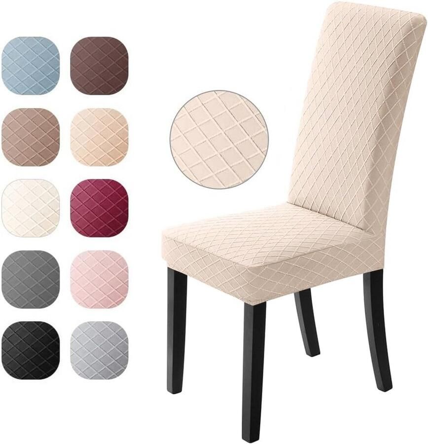Elastische Stoelhoezen voor Eetkamer Moderne Kussenovertrekken Wasbare Stoelbeschermers (6 Stuks Beige)