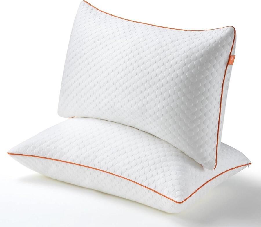 Cushions 2 Pieces Soft Hypoallergenic Anti-Dust Cushions Alternative Down Pillow Bed Neck and Side Sleeper Standard Size Removable Bamboo Fiber Cover (42x70cm)