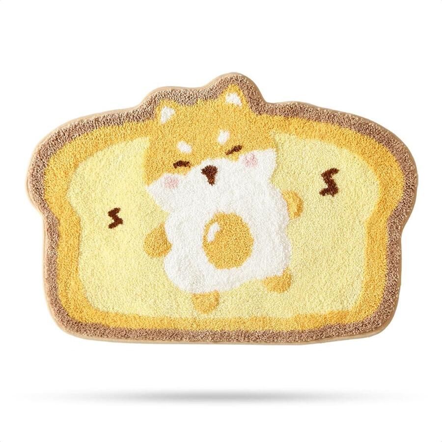 Cute Toast Microfiber Bath Mats Soft Absorbent Non Slip Machine Washable Bathroom Floor Rugs 45x65cm