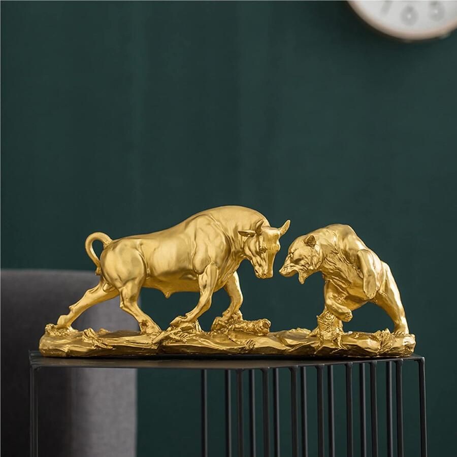 Cutfouwe Wall Street Bull & Bear Battle Harsbeeld Abstract Beeldje Bull Bear Fight Financieel Makelaar Cadeau voor Slaapkamer Studeerkamer Wijnkast Kantoor Sculptuurdecoratie