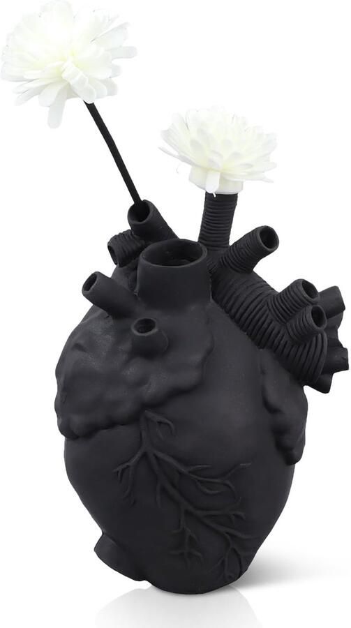 Cyrank Hartvormige Anatomische Bloempot Harssculptuur Anatomische Hartvormige Vaas Hartvormige Vaas Harsbloempot Bureau Ornament Bureaudecoratie voor Woonkamer (Zwart)