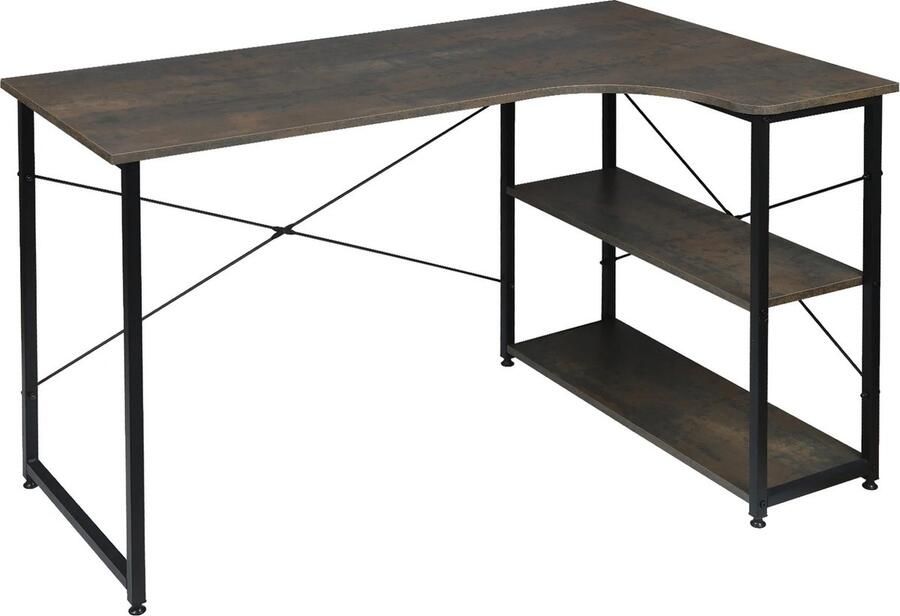 Blyx Bureau Computertafel L-vormig Werkstation Eetkamer Donkerbruin met zwarte details