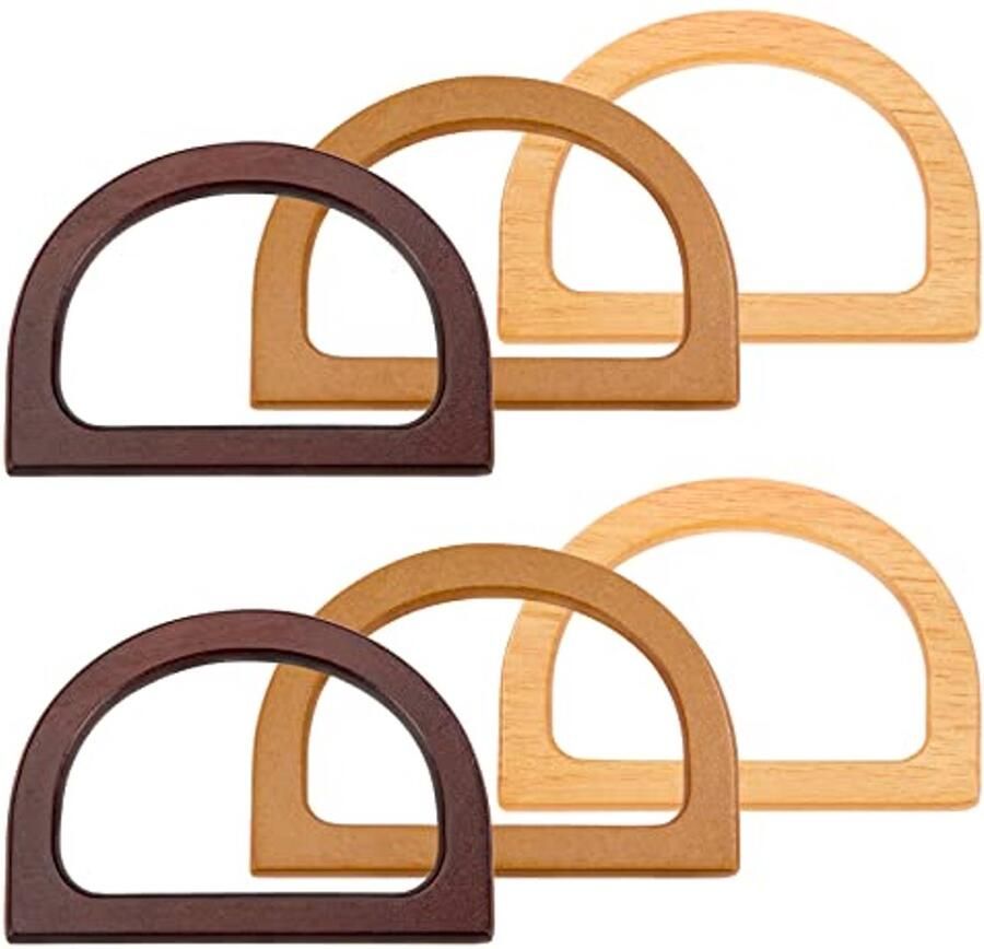 D-vormige handgrepen van hout 6 stuks voor handgemaakte tassen
