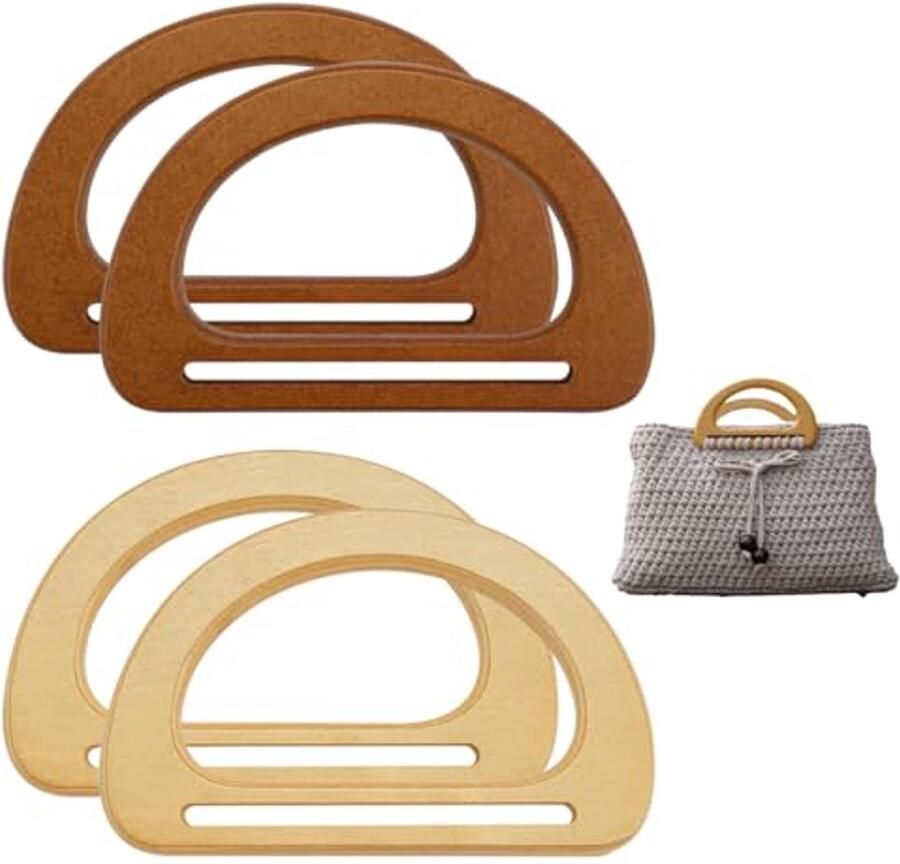 D-vormige houten tasgrepen 4 stuks voor handgemaakte tassen en portemonnees