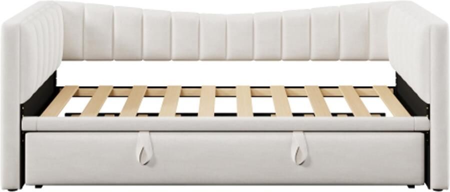 GOTAGEE Dagbed 90 x 200 cm (180 x 200 cm) Gestoffeerd bed met uitschuifbaar bed slaapbank eenpersoonsbed tweepersoonsbed (zonder matras) fluweel minimalistische stijl wit