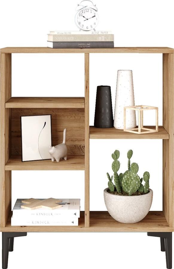 DAILY TRENDS Boekenkast Moderne houten boekenrek met open vakken Industrieel stijl vakkenkast voor woonkamer en kantoor 69x25x87 6cm Bruin Zwart metalen poten