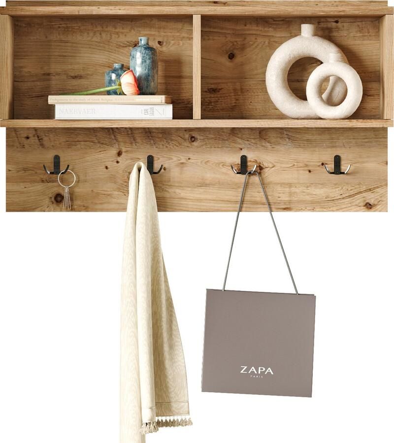 DAILY TRENDS Wandkapstok Kapstok Industrieel hout Met vakken 8 metalen haken zwart Bruin