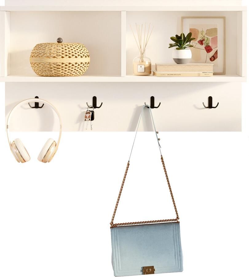 DAILY TRENDS Wandkapstok Kapstok Industrieel hout Met vakken 8 metalen haken zwart Wit