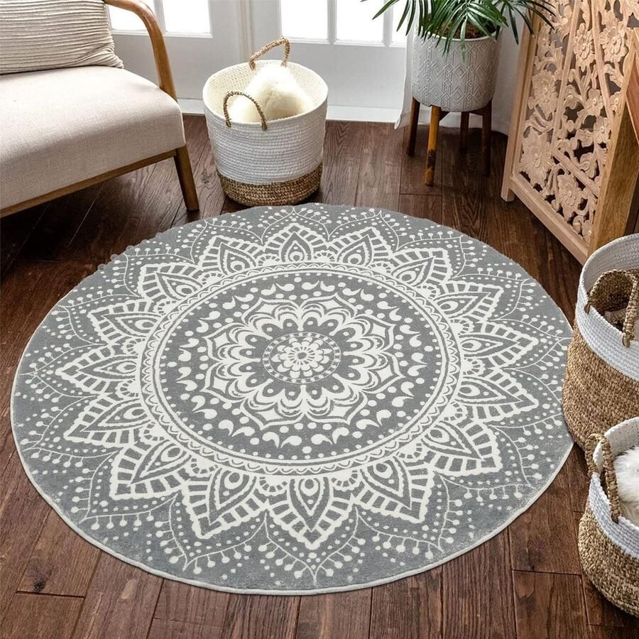 Grote ronde vloerkleden voor woonkamer 160 cm zachte pluche pluizige bobo tapijt antislip machine wassen nachtkastje vloertapijt donkergrijs vloerkleed - Foto 2