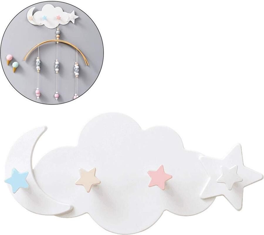 Solidchoice Dailygoody Muurhaken Kledinghaken Schattig ontwerp Sterren en maan Wanddecoratie voor kinderkamer Duurzaam en gebruiksvriendelijk Geschi - Foto 2