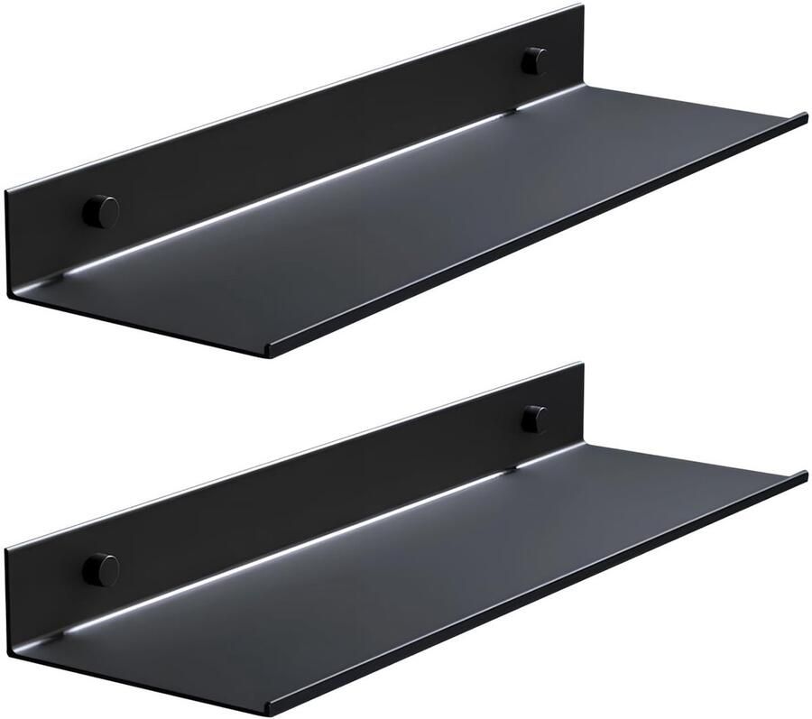 Dailygoods Wandrek metaal zwart 40 cm 2 stuks hangende wandplank doucheplank zonder boren wandplanken voor badkamer slaapkamer kantoor keuken - Foto 2