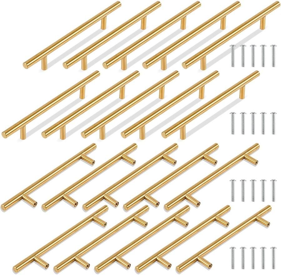 Allecto Plus Gouden Kastgrepen Roestvrijstalen T-vormige Grepen voor Keukenkastjes Lengte 200mm met 20PK - Foto 2