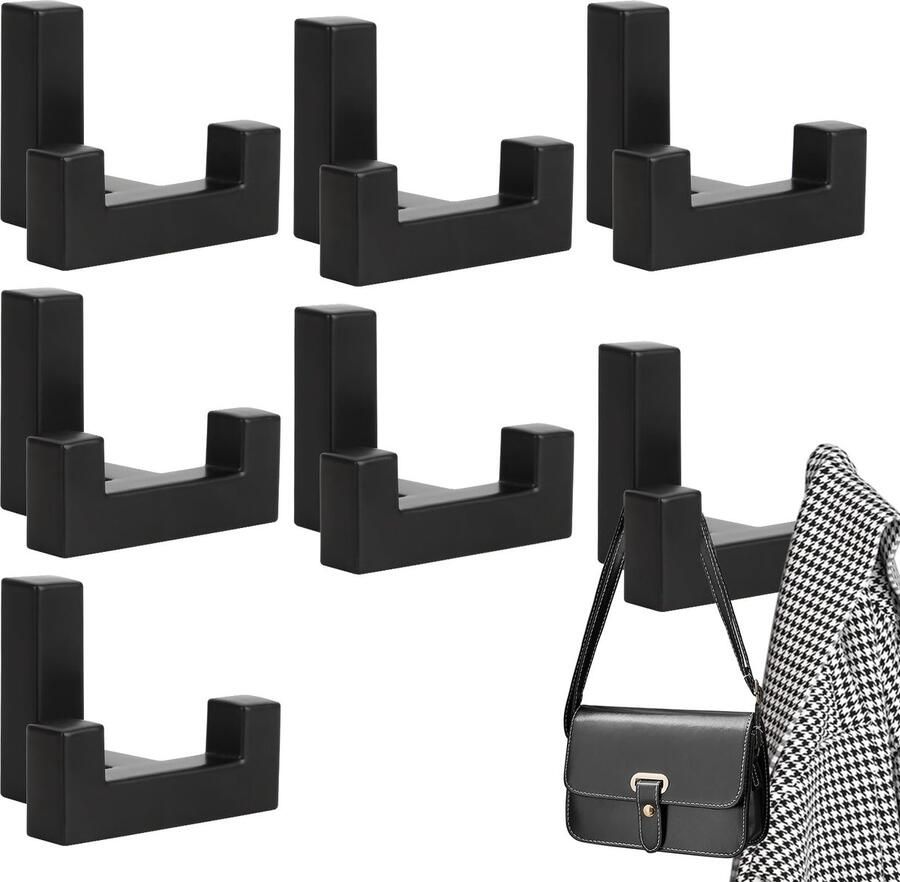 DAIRYCOF 6 stuks kapstokhaken zwarte zinklegering kapstokhaken akoestische panelen wandhaken zwarte kapstokhaken (Tetris kapstokhaak zinklegering)
